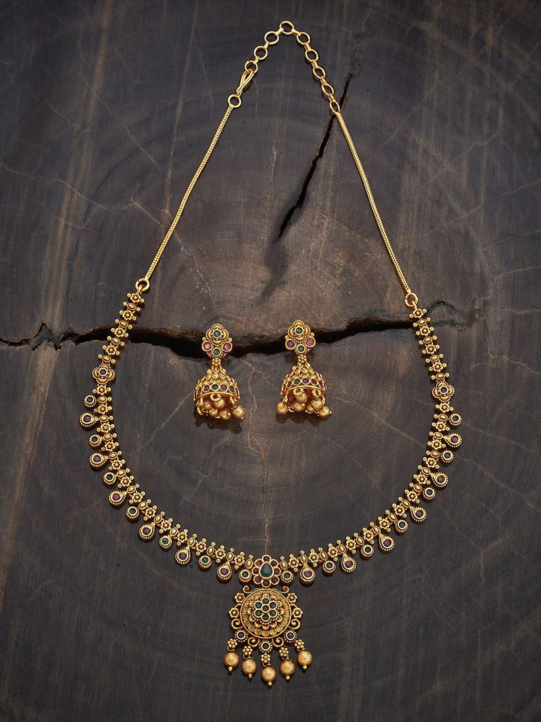 

Kushal's Fashion Jewellery Gold-Plated Stone-Studded & Beaded Antique Jewellery Set