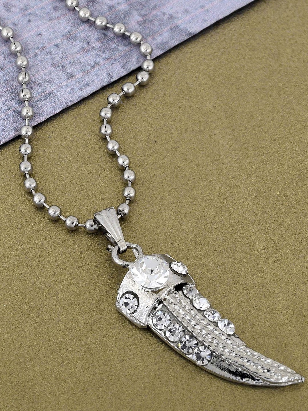 

MEMOIR Silver-Plated Contemporary Artificial Stone Studded Pendant With Chain