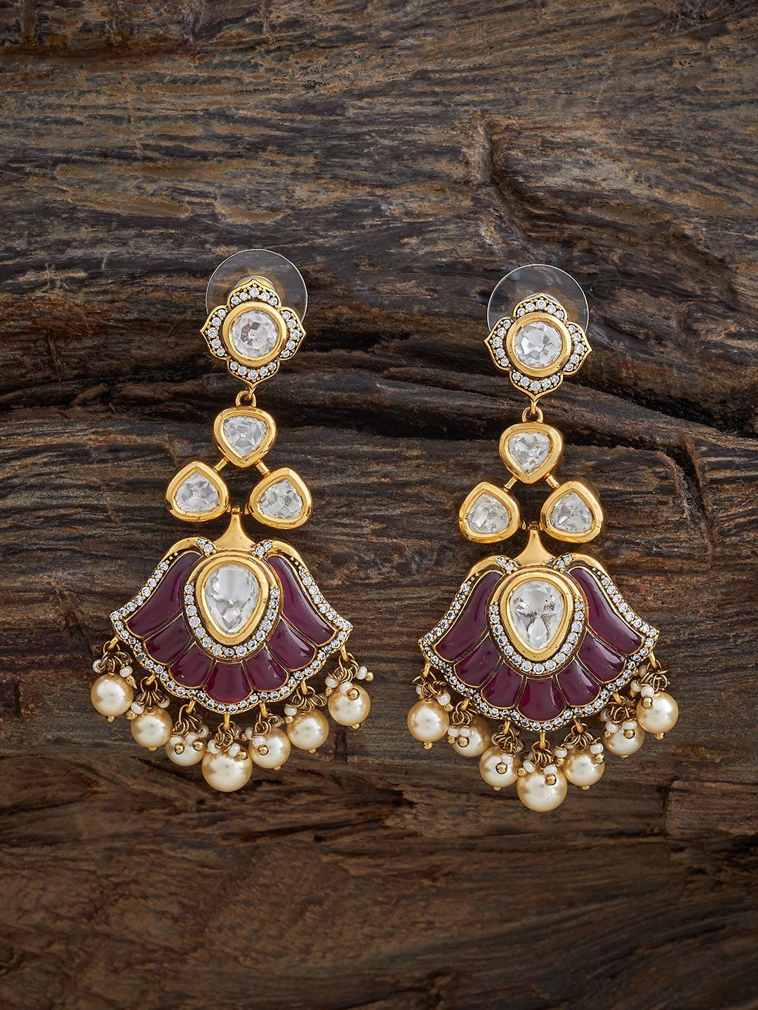 

Kushal's Fashion Jewellery Victorian-Plated Kundan Stone Studded Contemporary DropEarrings, Gold