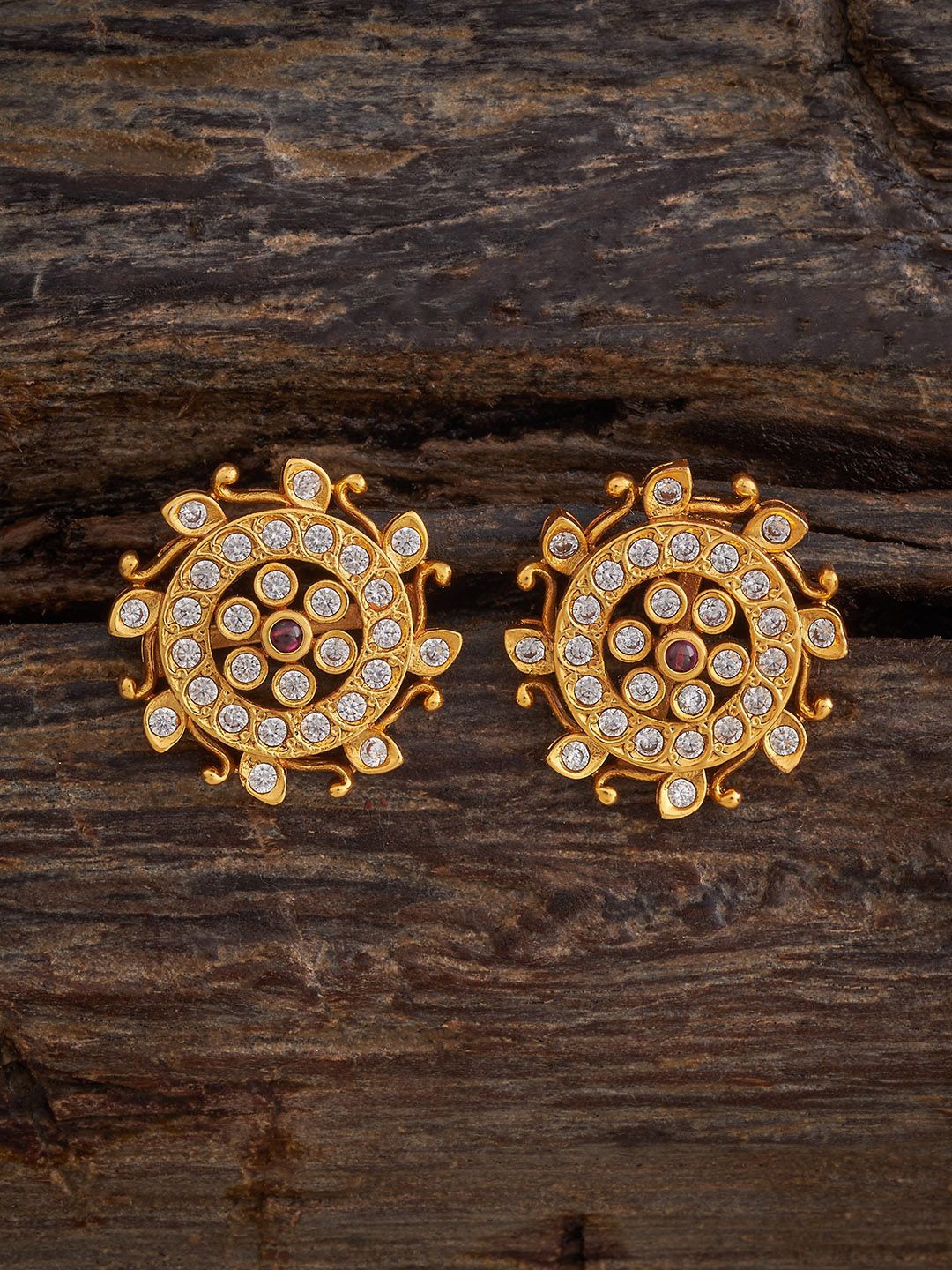 

Kushal's Fashion Jewellery Gold-Plated Zircon Stone Studded Antique Geometric Studs