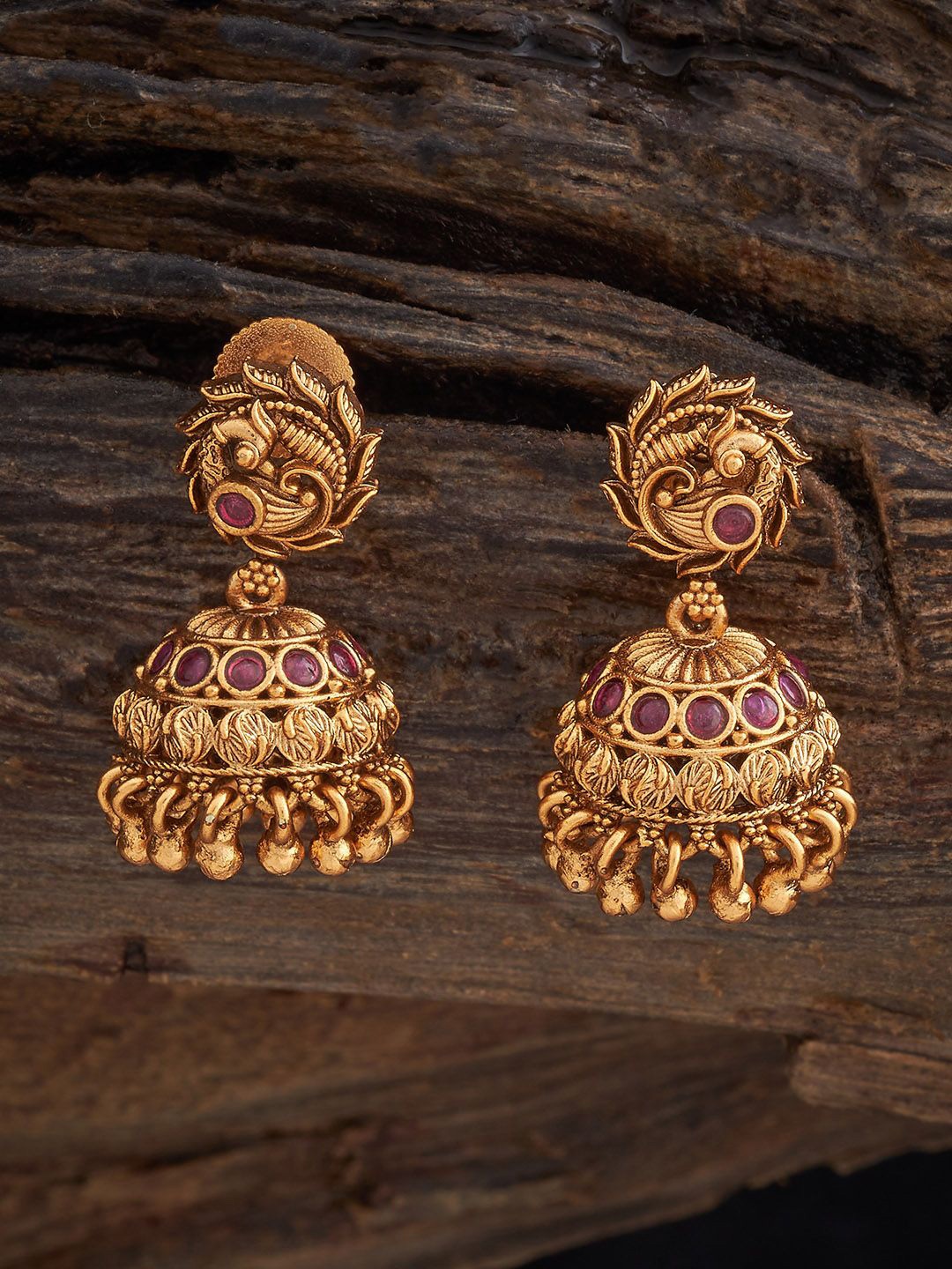 

Kushal's Fashion Jewellery Gold-Plated Dome Shaped Antique Jhumkas