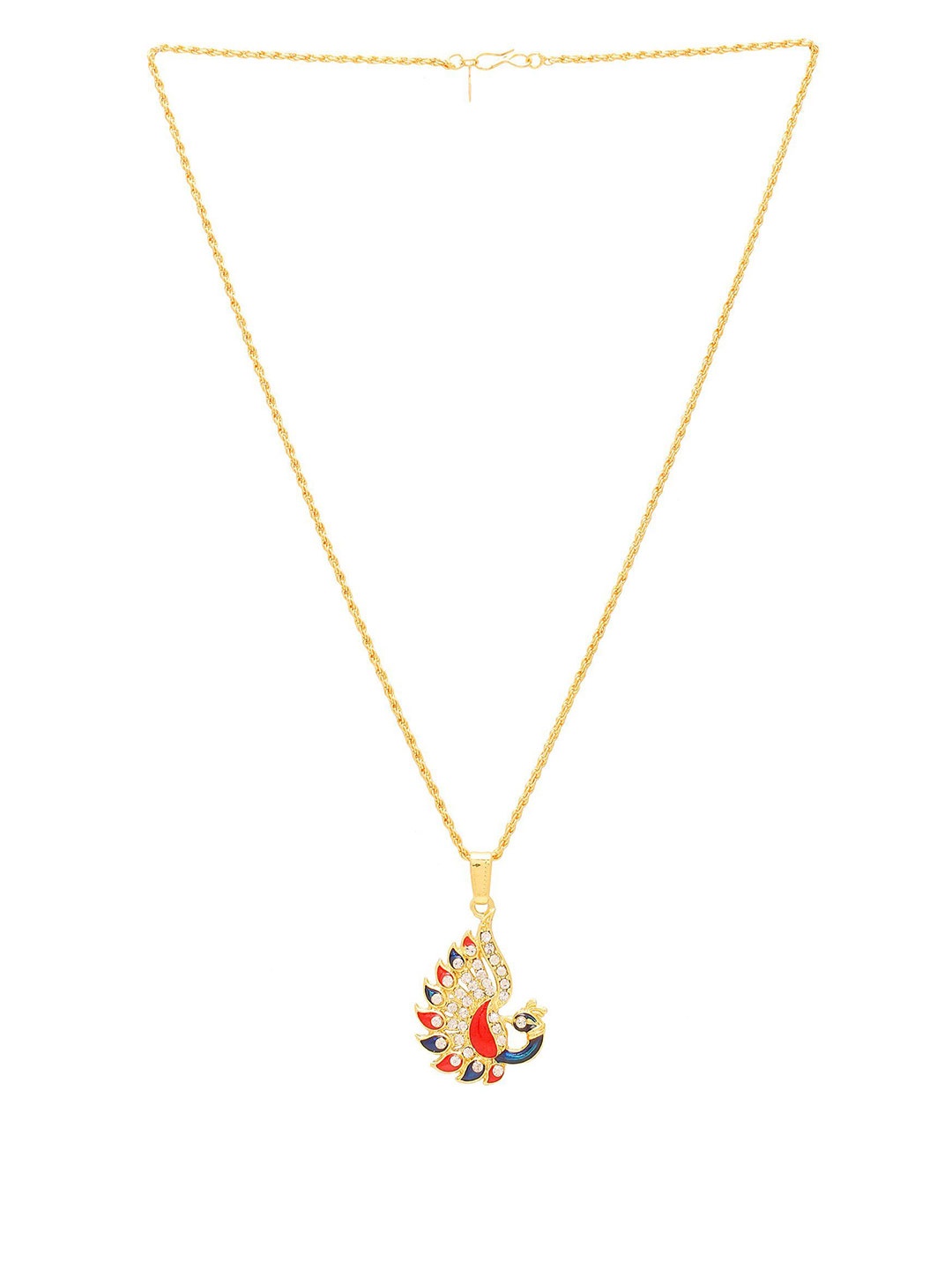 

MEMOIR Gold Plated Cubic Zirconia Studded Peacock Charm Pendant With Chain