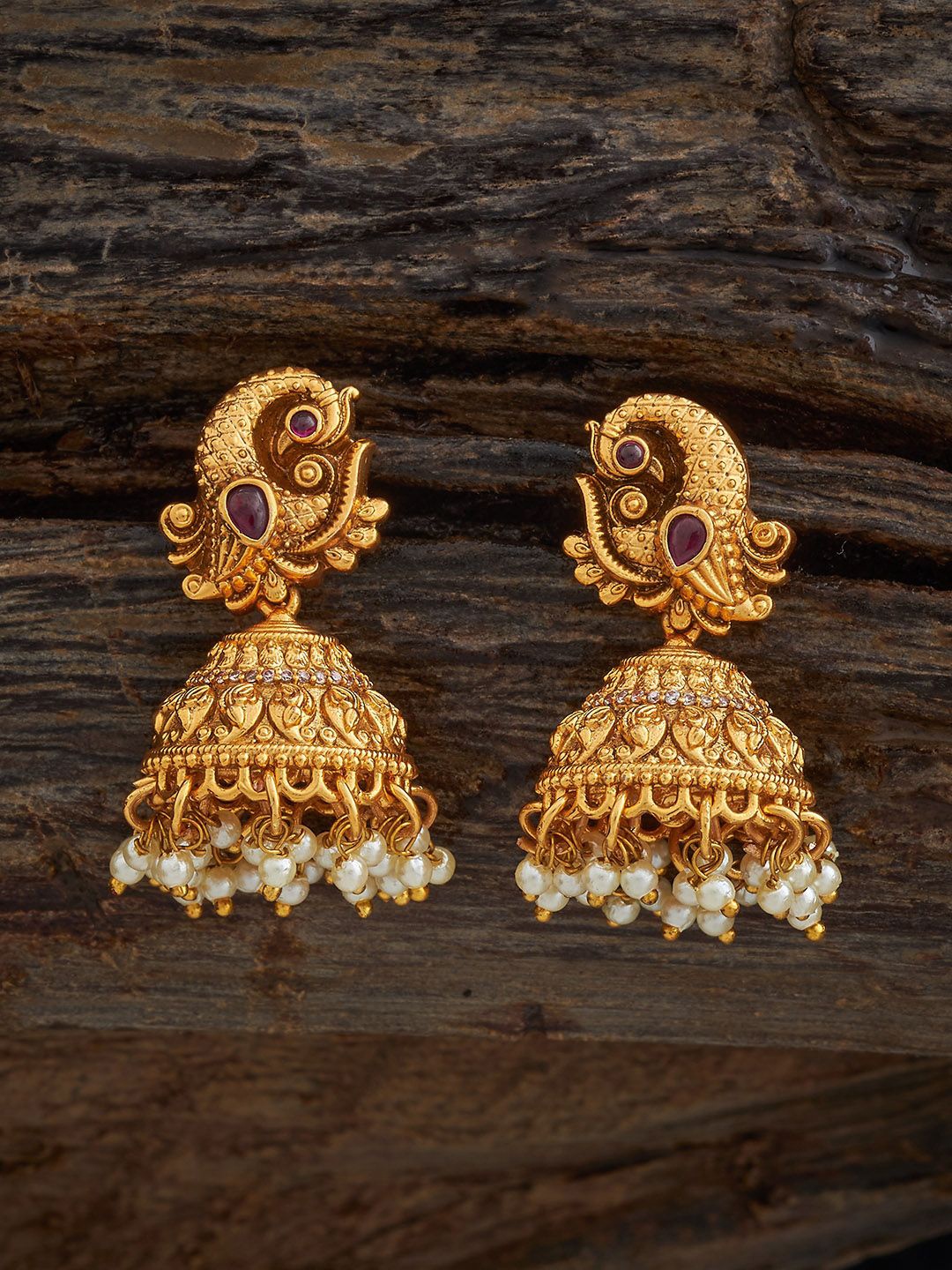 

Kushal's Fashion Jewellery Gold-Plated Dome Shaped Antique Jhumkas