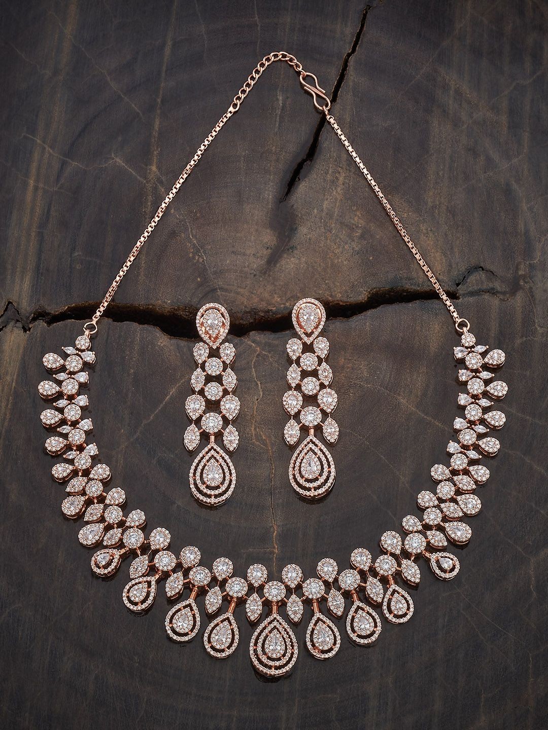 

Kushal's Fashion Jewellery Rose Gold-Plated Cubic Zirconia Studded Jewellery Set