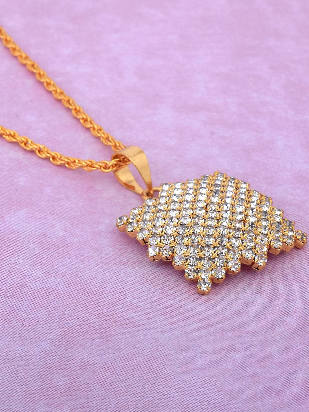 

MEMOIR Gold-Plated CZ Stone Studded Pendant With Chain