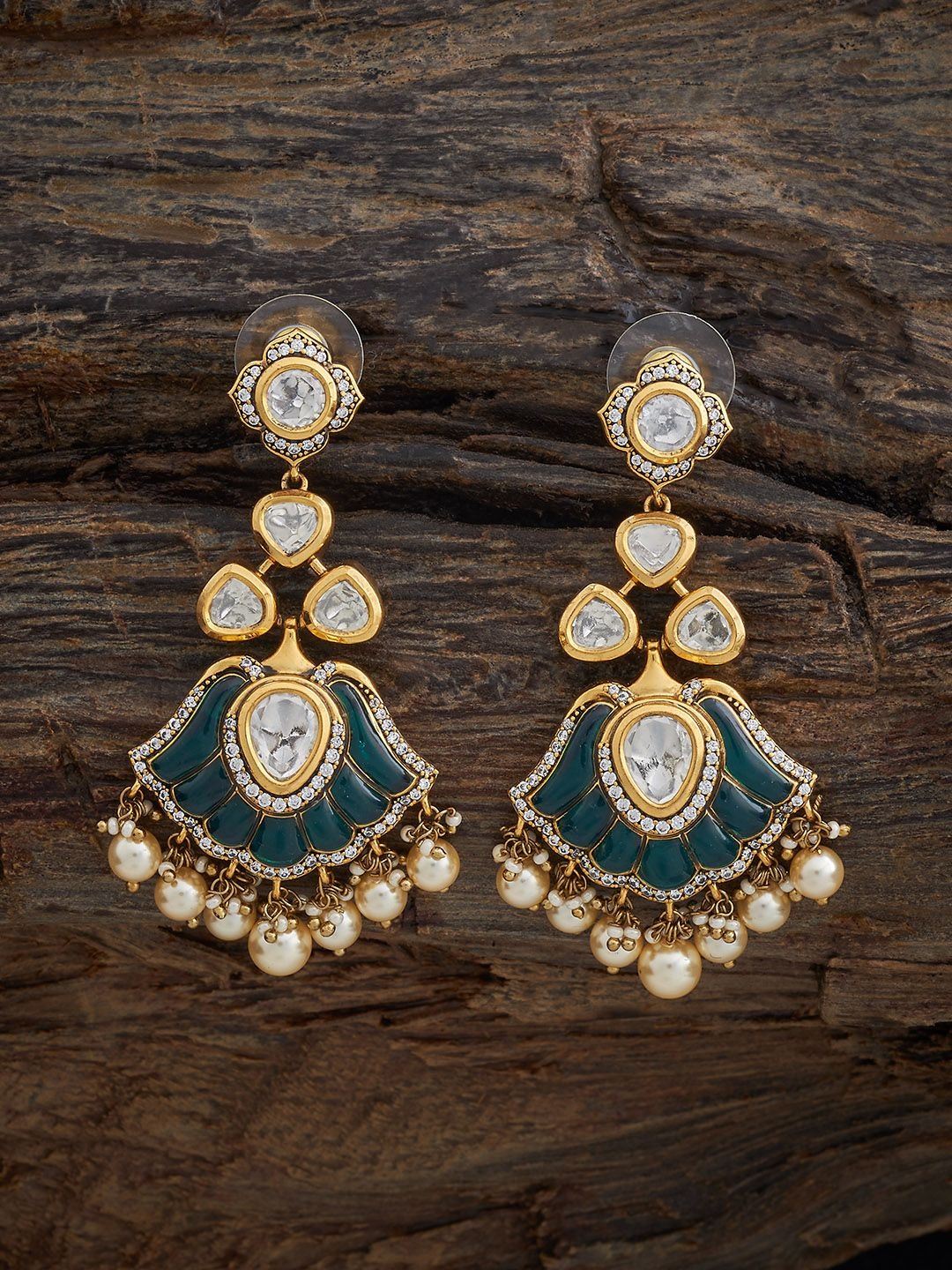 

Kushal's Fashion Jewellery Victorian-Plated Kundan Stone Studded Contemporary DropEarrings, Gold