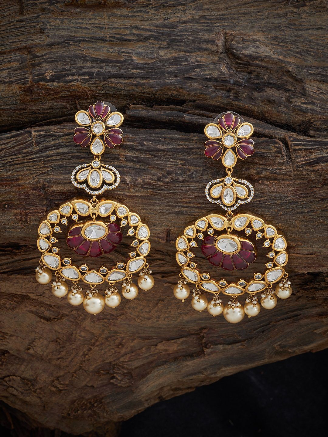 

Kushal's Fashion Jewellery Victorian-Plated Kundan Stone Studded Drop Earrings, Gold