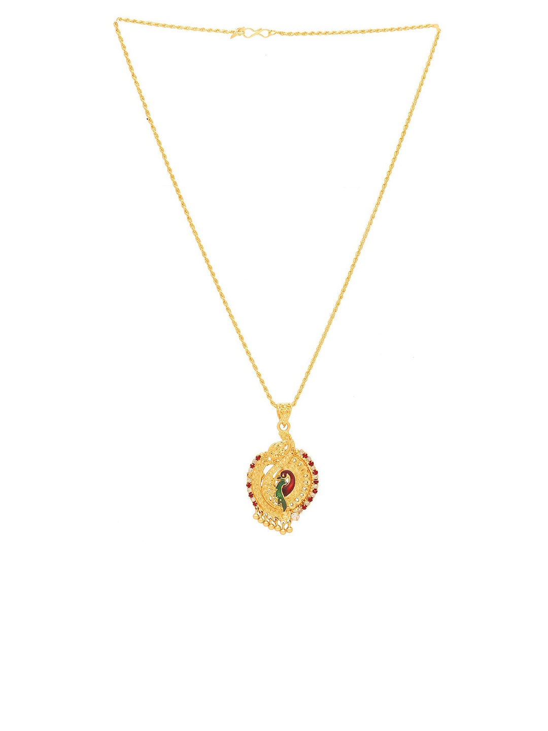 

MEMOIR Unisex Gold-Plated Cubic Zircon Studded Peacock Pendant With Chain