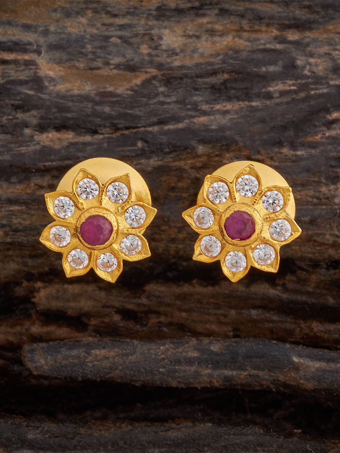 

Kushal's Fashion Jewellery 92.5 Sterling Silver Gold-Plated Temple Floral Studs