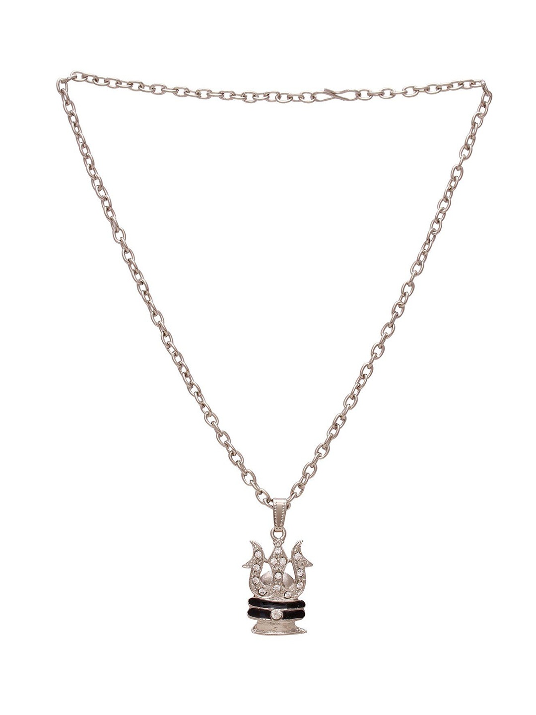 

MEMOIR Unisex Silver-Plated CZ Stone Studded Pendant With Chain