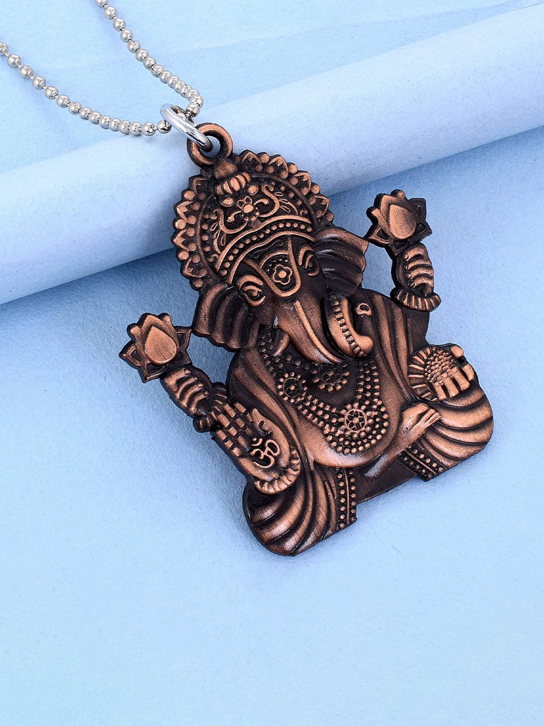 

MEMOIR Unisex Antique Lord Ganpati Pendant With Chain, Brown