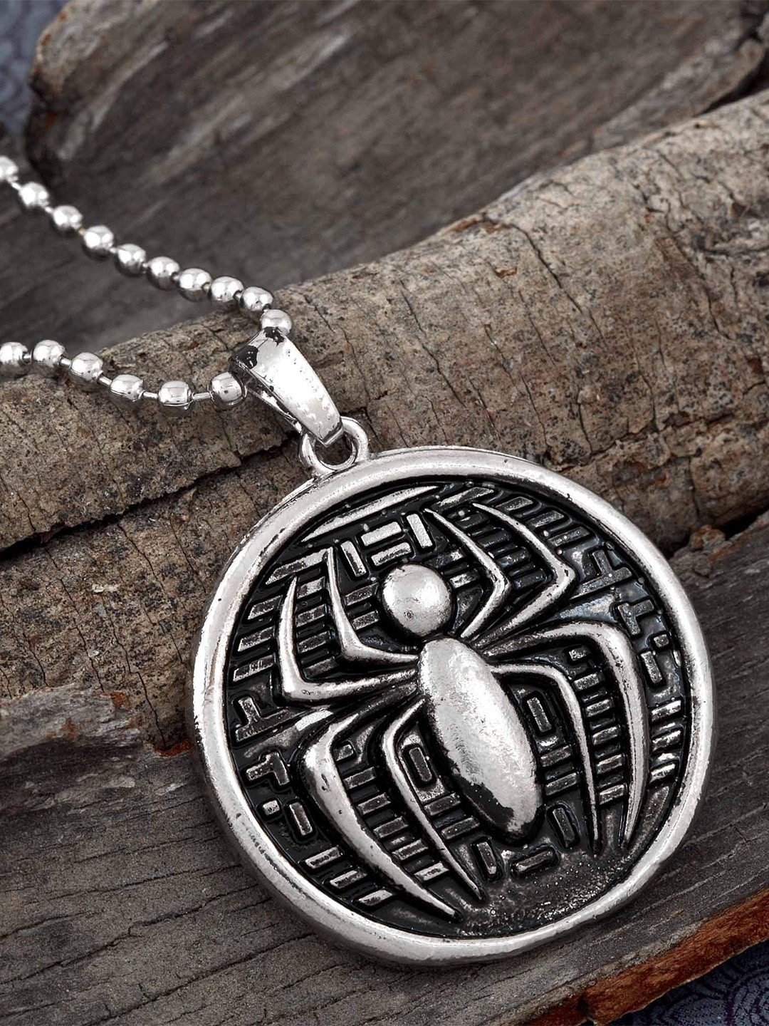 

MEMOIR Unisex Silver Plated Spider & Web Circular Charm Pendant With Chain