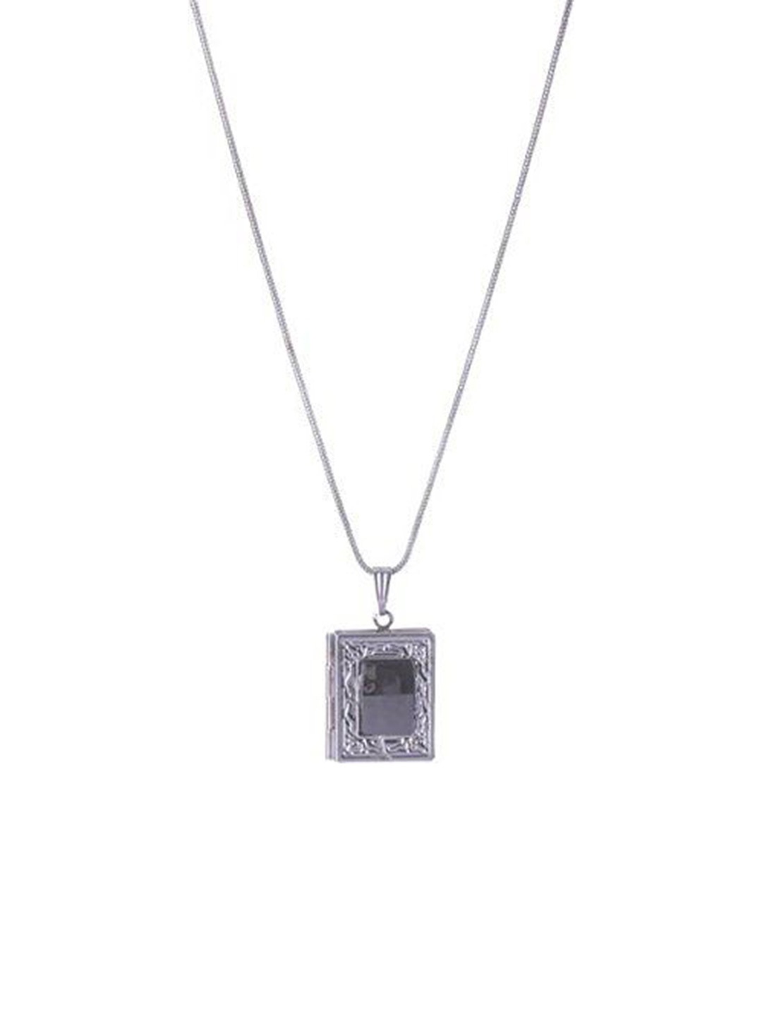 

MEMOIR Unisex Silver Plated Square Charm Pendant With Chain
