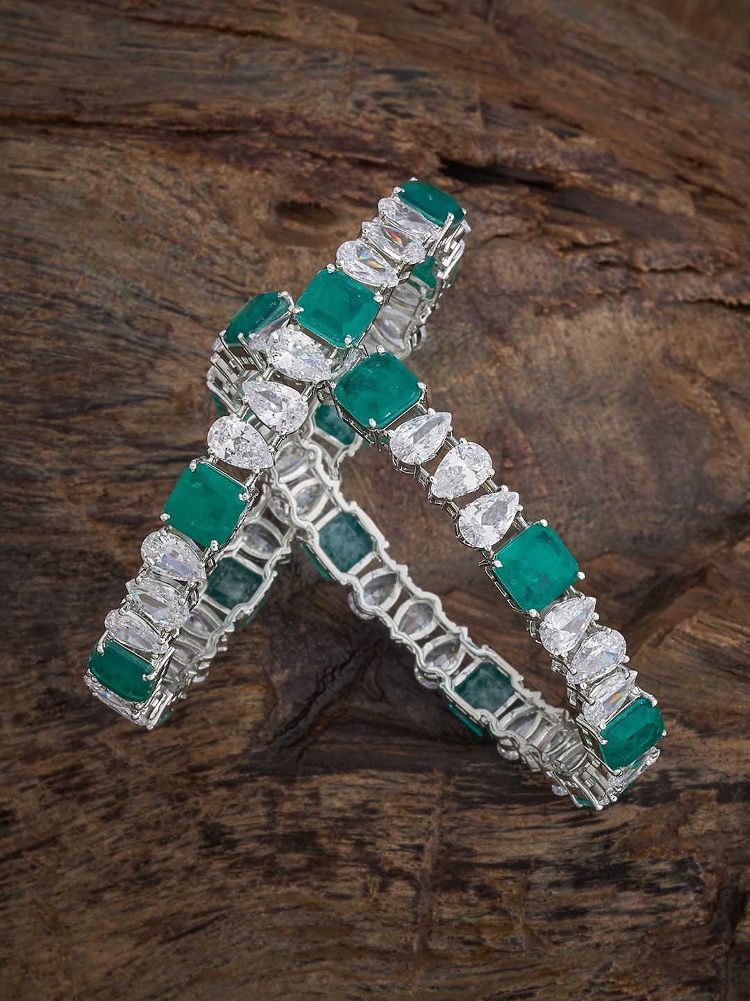 

Kushal's Fashion Jewellery Set Of 2 Rhodium-Plated Zircon Studded Bangles, Silver