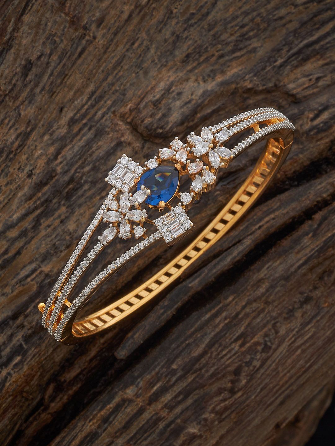 

Kushal's Fashion Jewellery Gold-Plated Zircon Stone-Studded Kada Bracelet