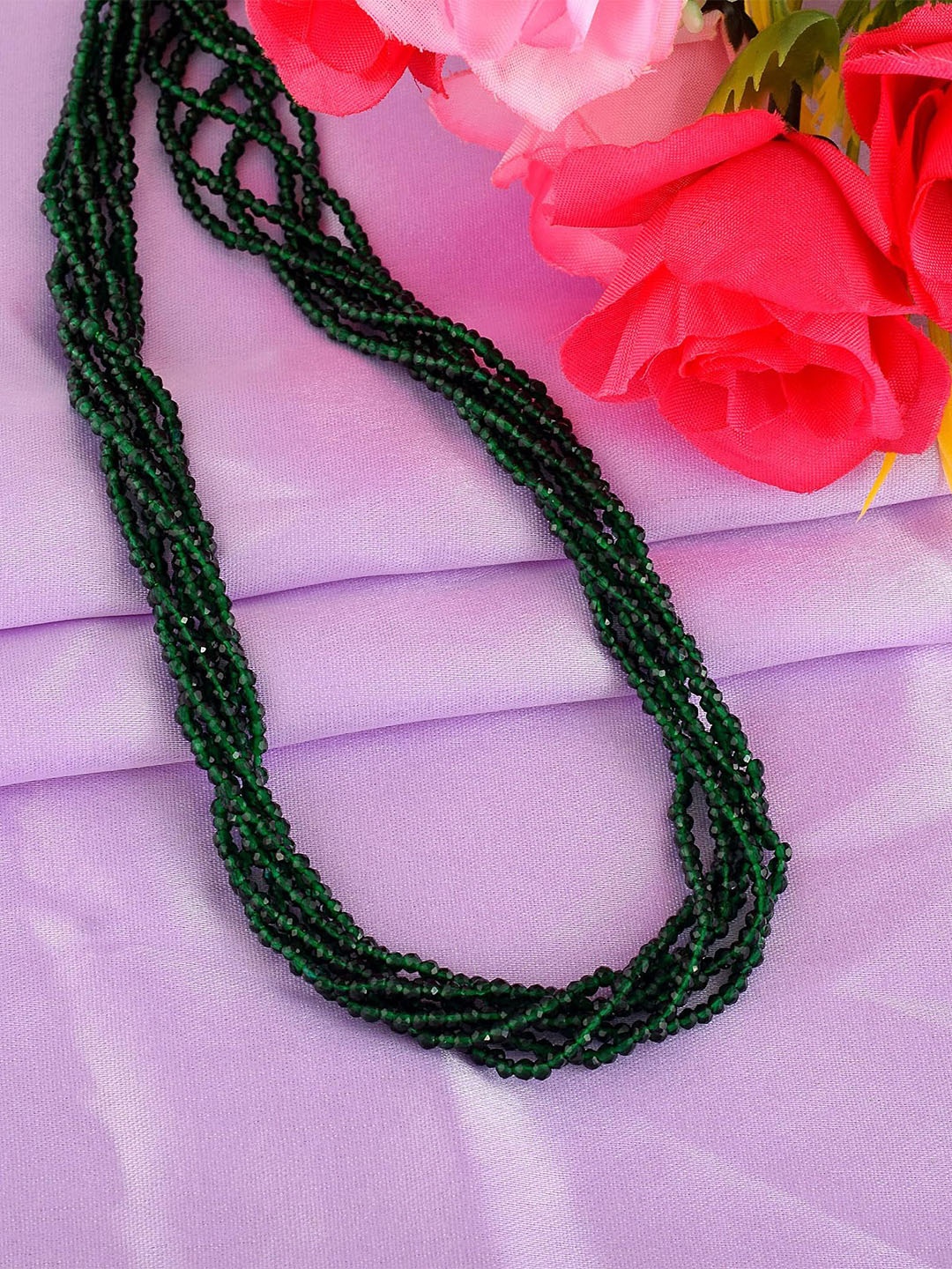 

MEMOIR Unisex Brass-Plated Beaded Minimal Necklace, Green
