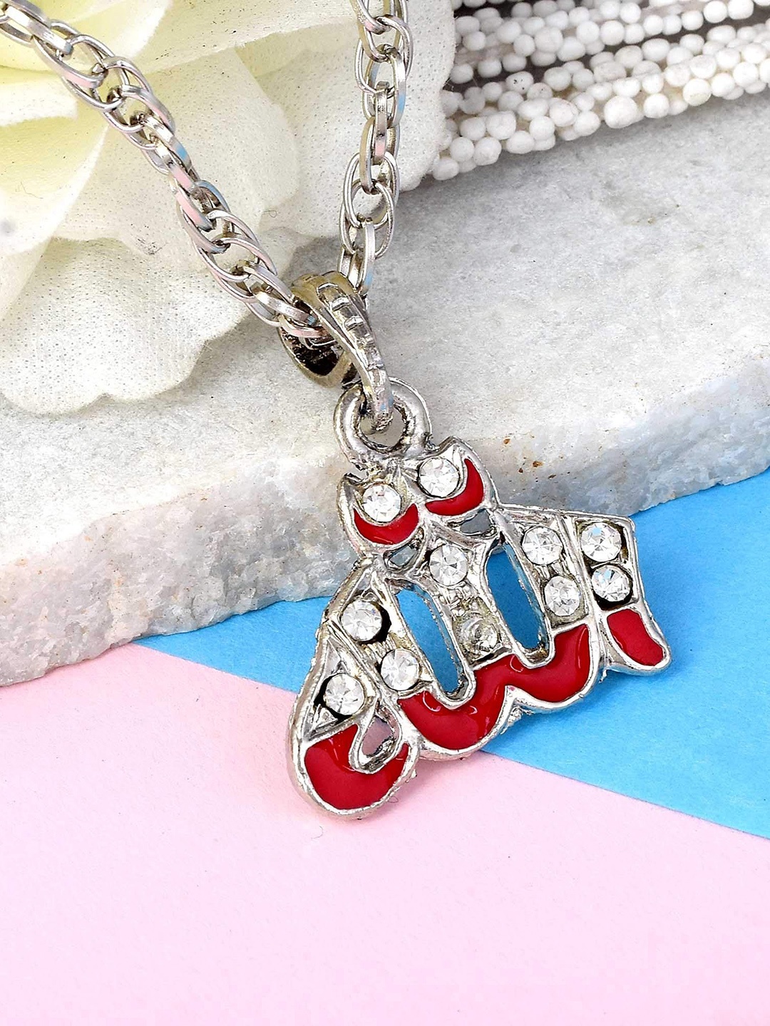 

MEMOIR Unisex Silver Plated CZ Stone Studded Pendant With Chain