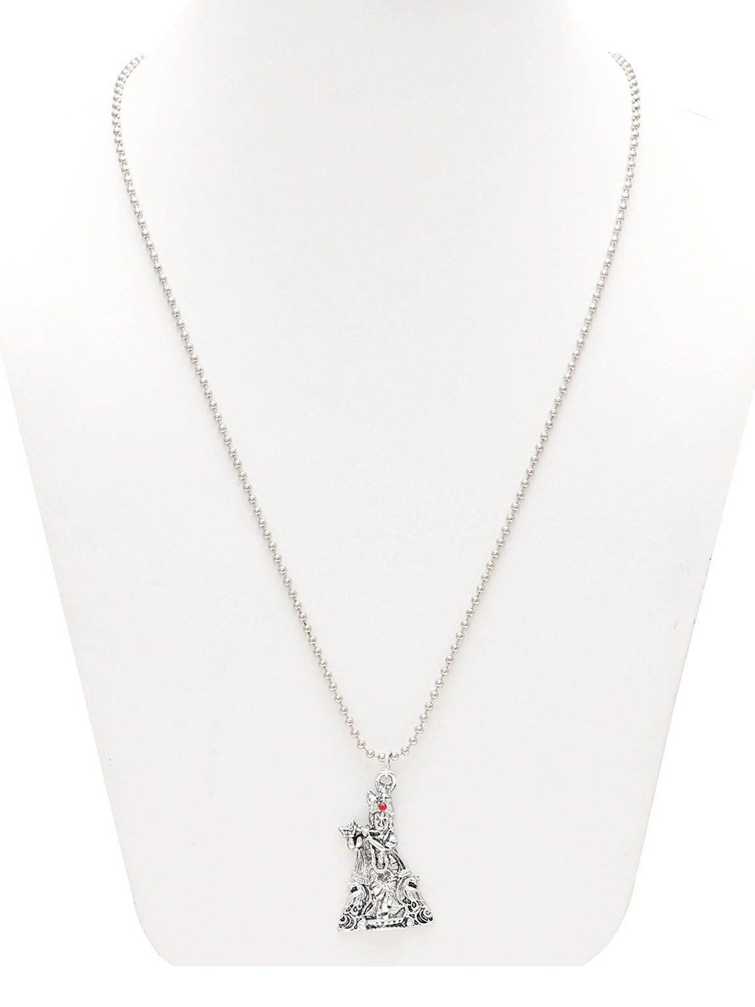 

MEMOIR Unisex Silver-Plated Standing Krishna With Flute Pendant With Chain