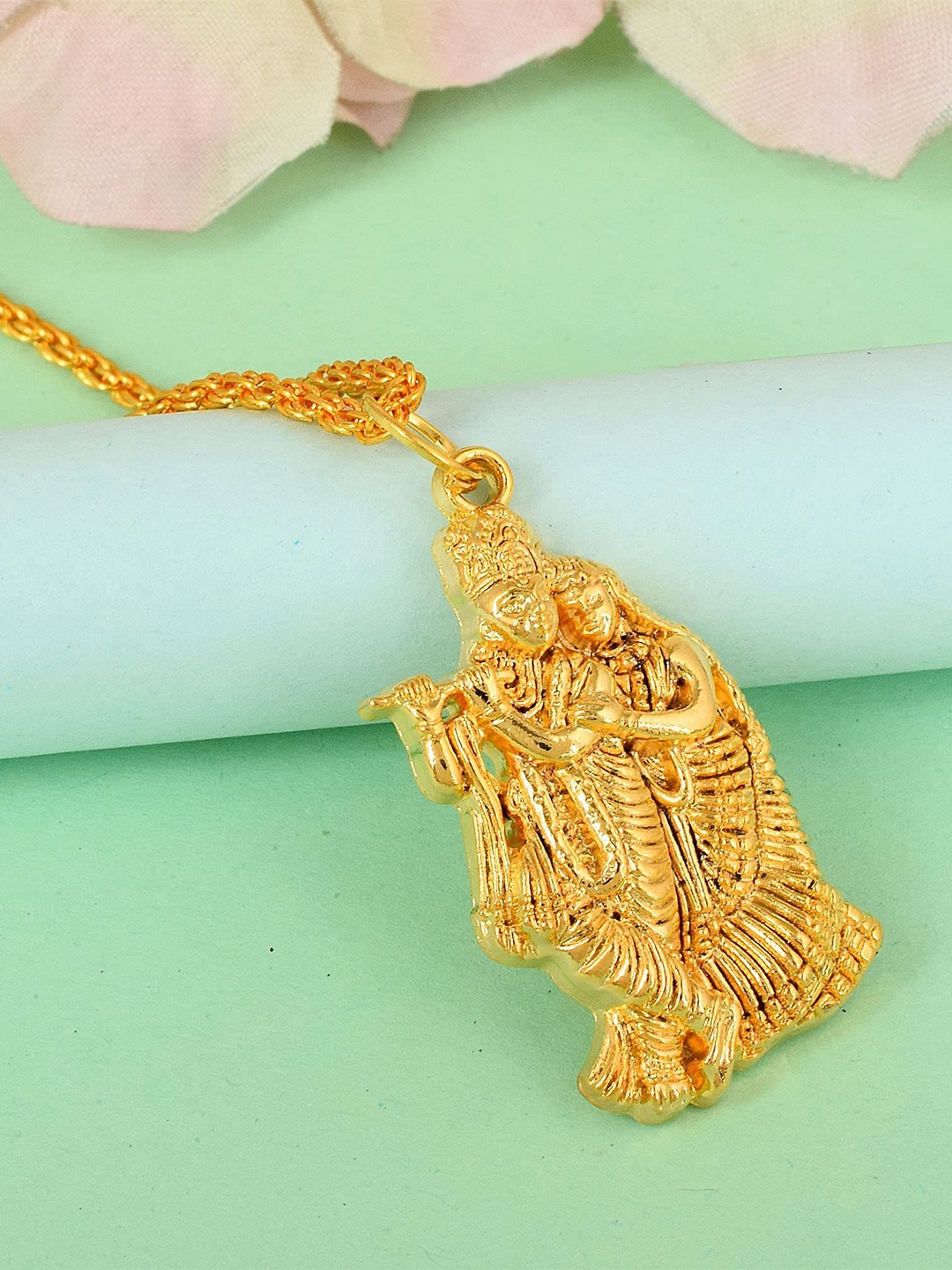

MEMOIR Unisex Gold Plated Radha Krishna Charm Pendant With Chain