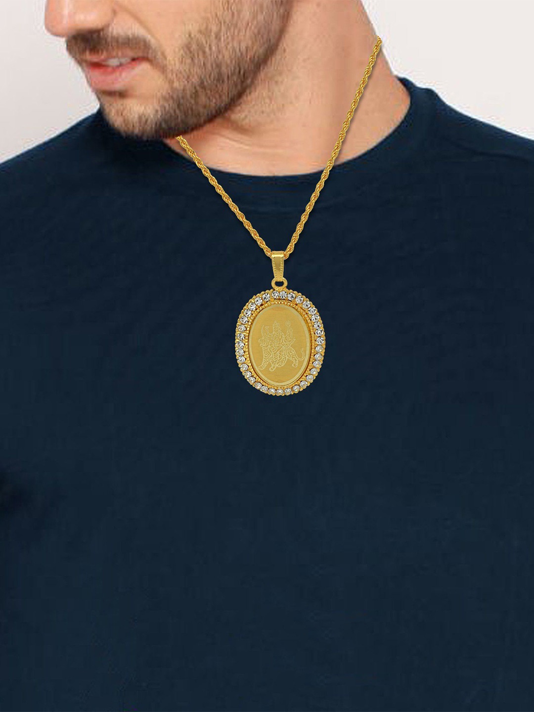 

MEMOIR Unisex Gold-Plated CZ Stone Studded Pendant With Chain