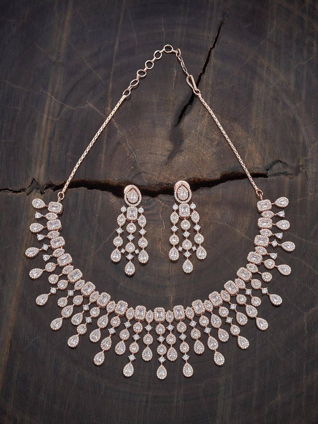 

Kushal's Fashion Jewellery Rose Gold-Plated CZ Studded Jewellery Set
