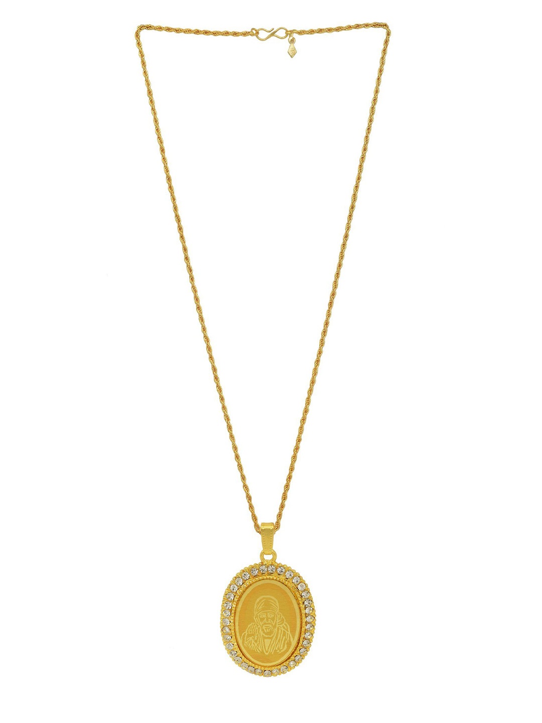 

MEMOIR Unisex Gold-Plated CZ Stone Studded Pendant With Chain