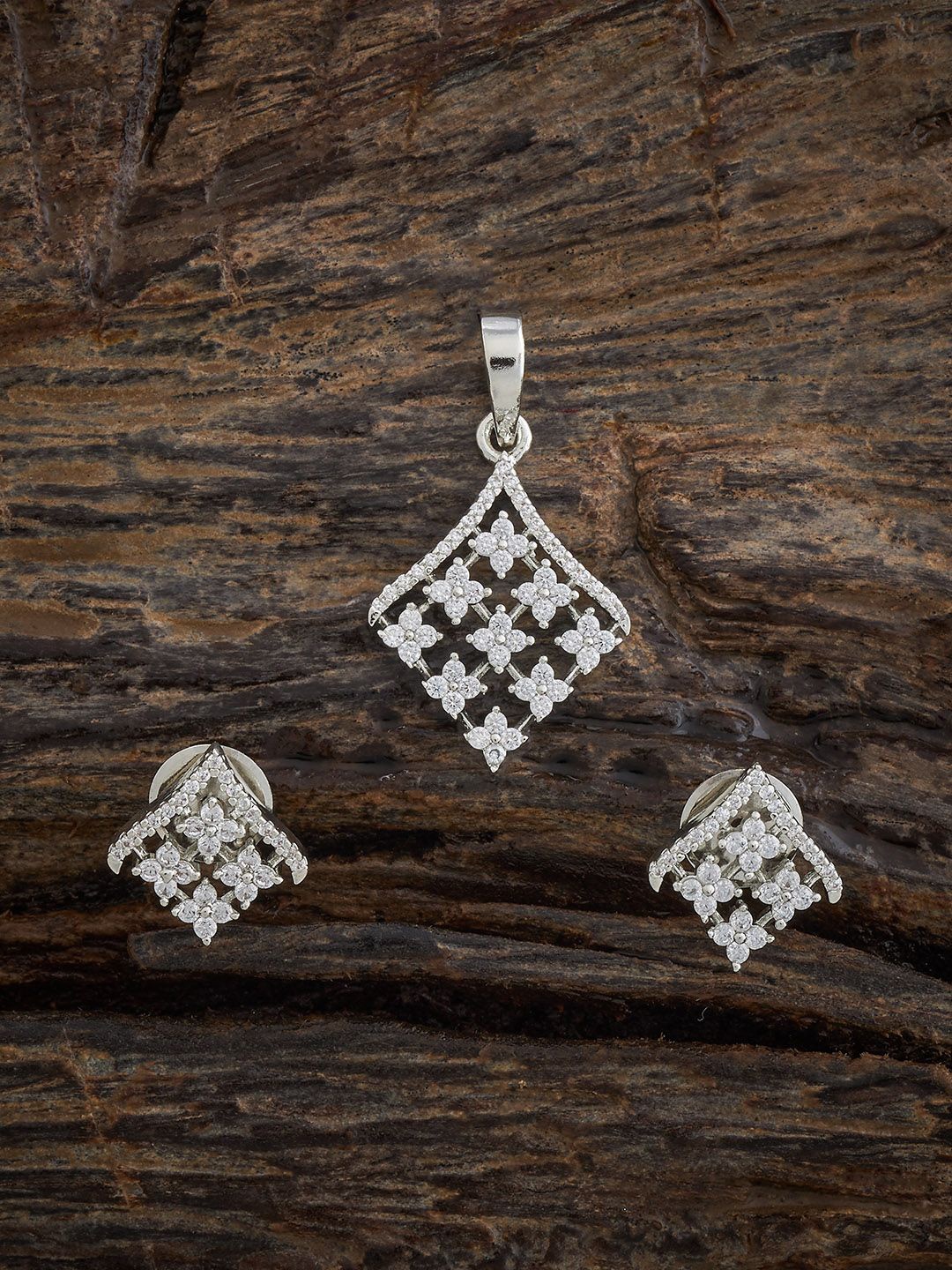 

Kushal's Fashion Jewellery Rhodium-Plated Zircon Studded Jewellery Set, Silver