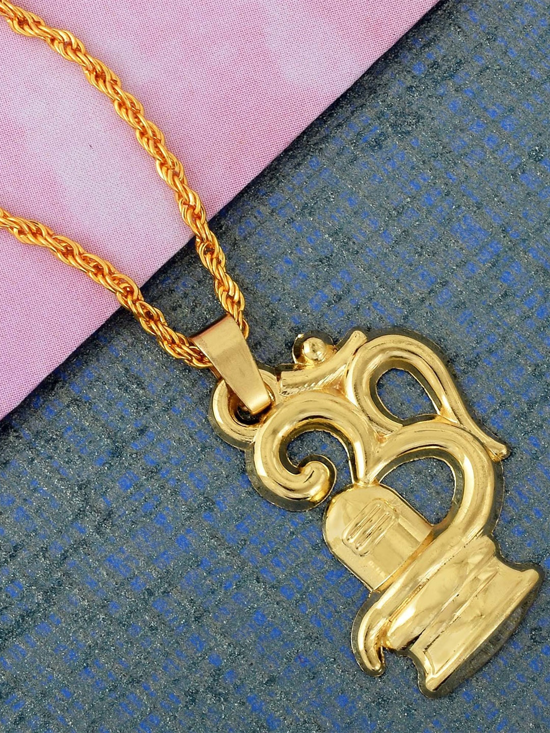 

MEMOIR Gold Plated Om & Shivling Charm Pendant With Chain