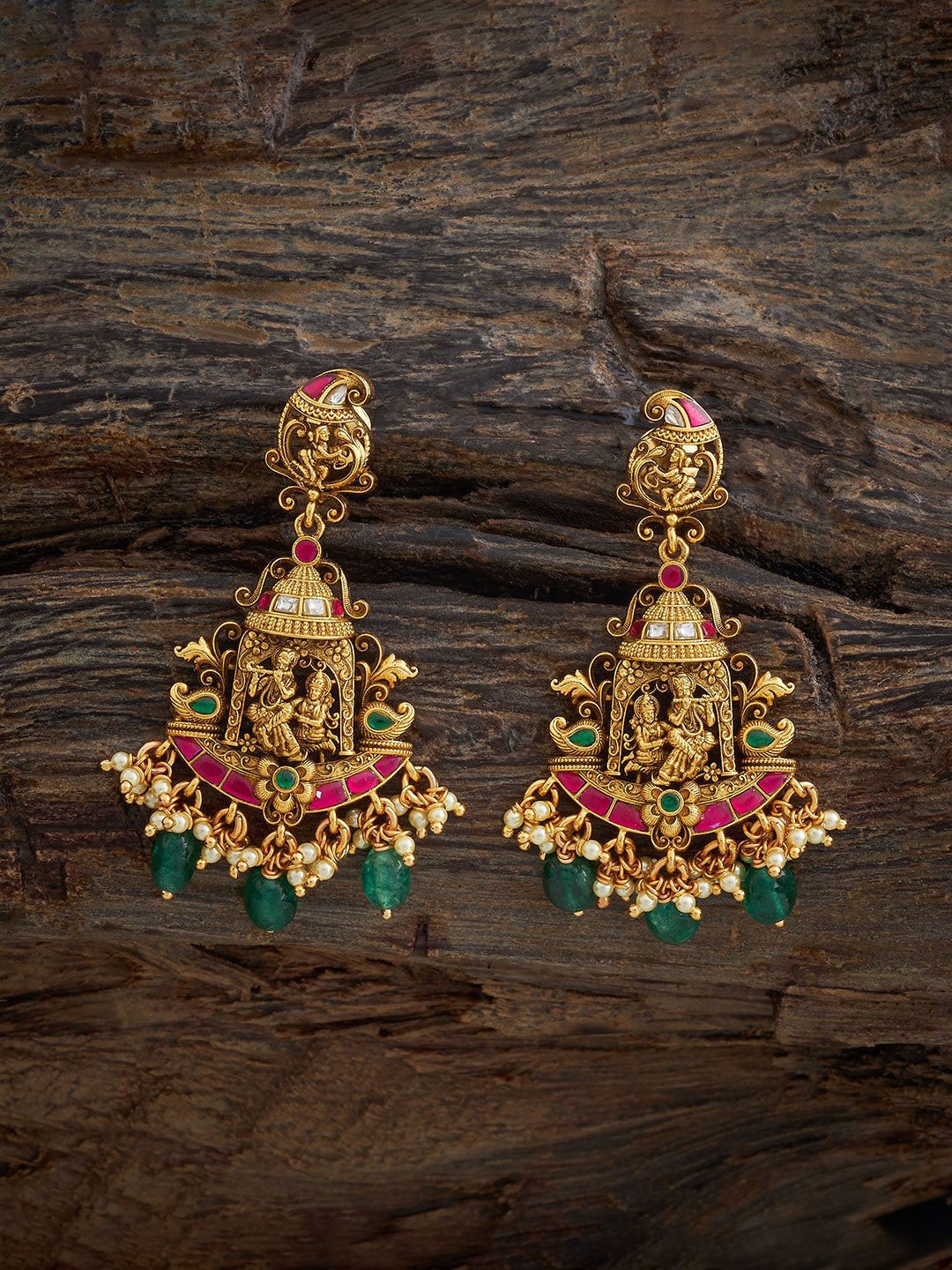 

Kushal's Fashion Jewellery 92.5 Sterling Silver Gold-Plated Temple Drop Earrings