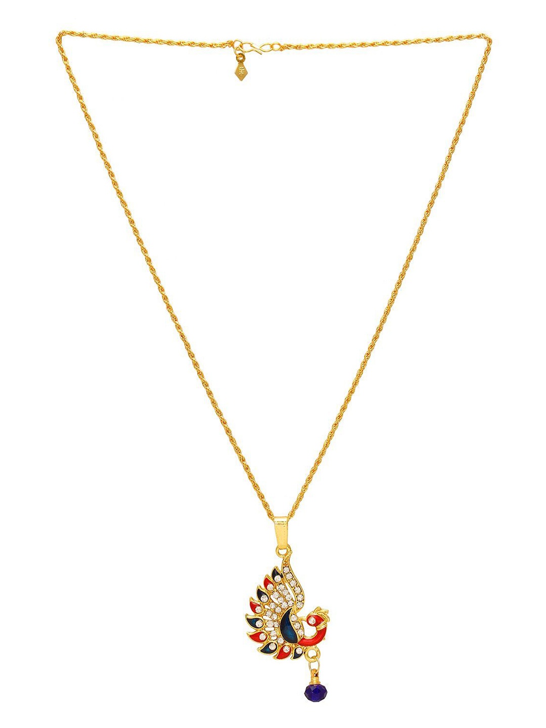 

MEMOIR Gold-Plated Cubic Zircon Studded Peacock Shaped Pendant With Chain