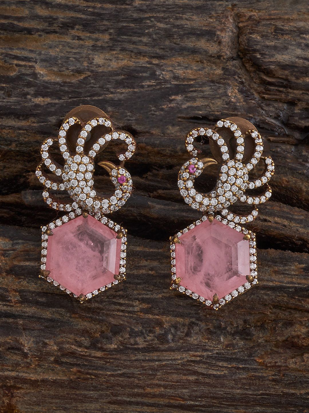 

Kushal's Fashion Jewellery Victorian-Plated Contemporary Zircon Drop Earrings, Pink