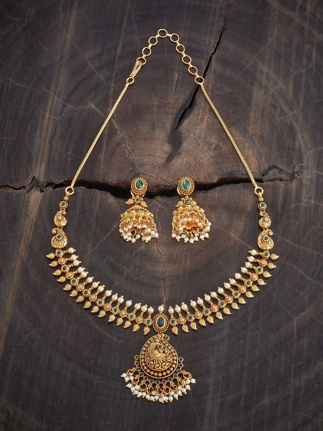 

Kushal's Fashion Jewellery Gold-Plated Stone-Studded & Beaded Antique Jewellery Set