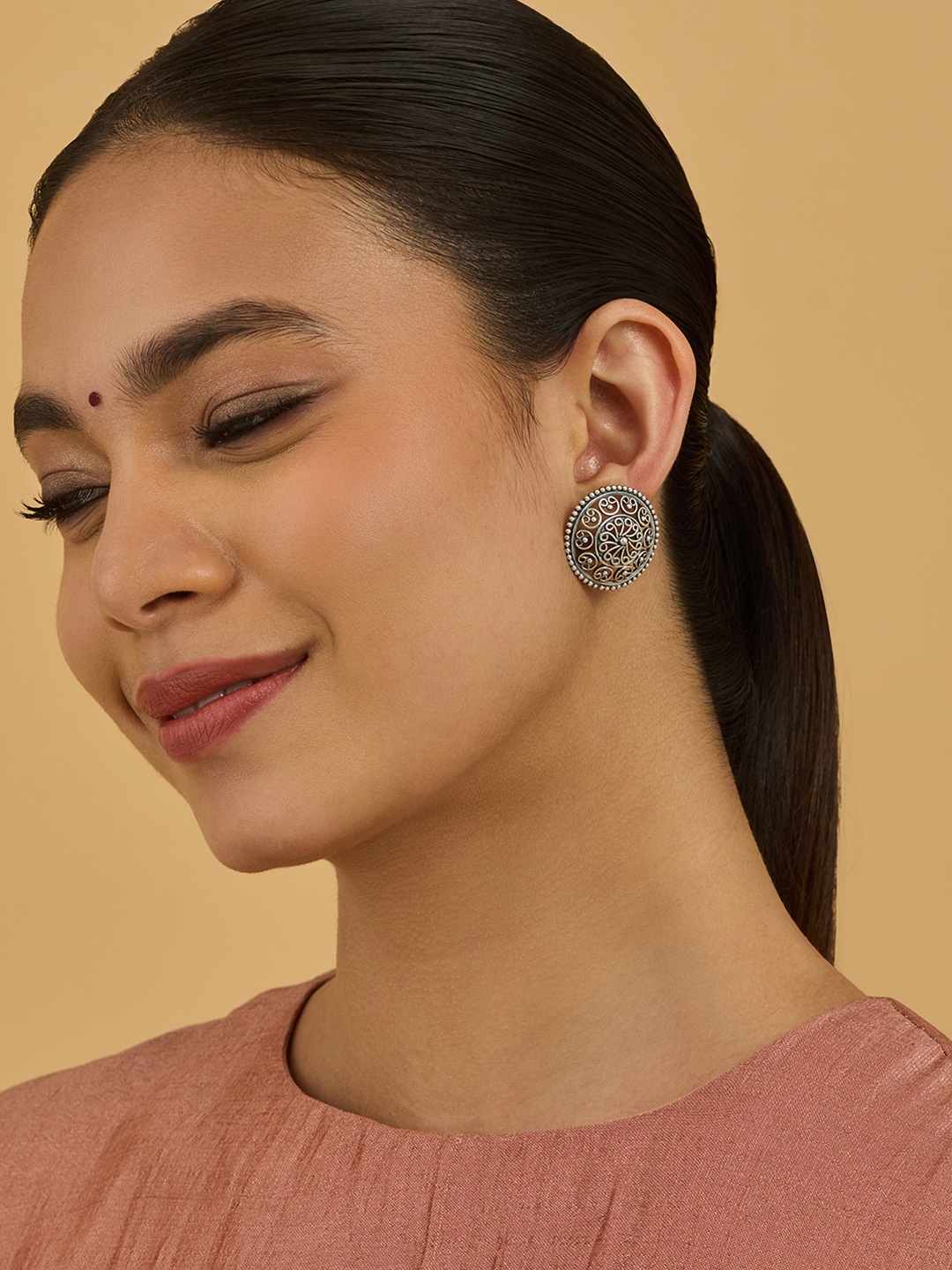 

Kushal's Fashion Jewellery Silver Spherical Silver Plating Temple Studs Earrings