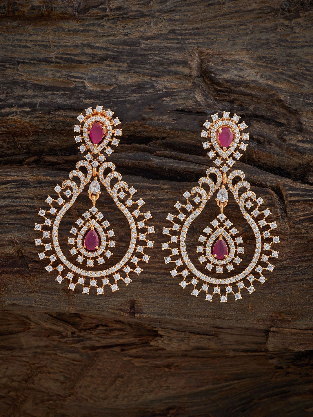 

Kushal's Fashion Jewellery Gold-Plated Zircon Studded Contemporary Drop Earrings