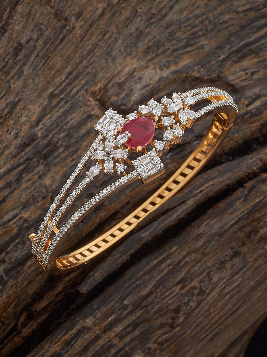 

Kushal's Fashion Jewellery Gold Plated Zircon Stone Studded Kada Bracelet