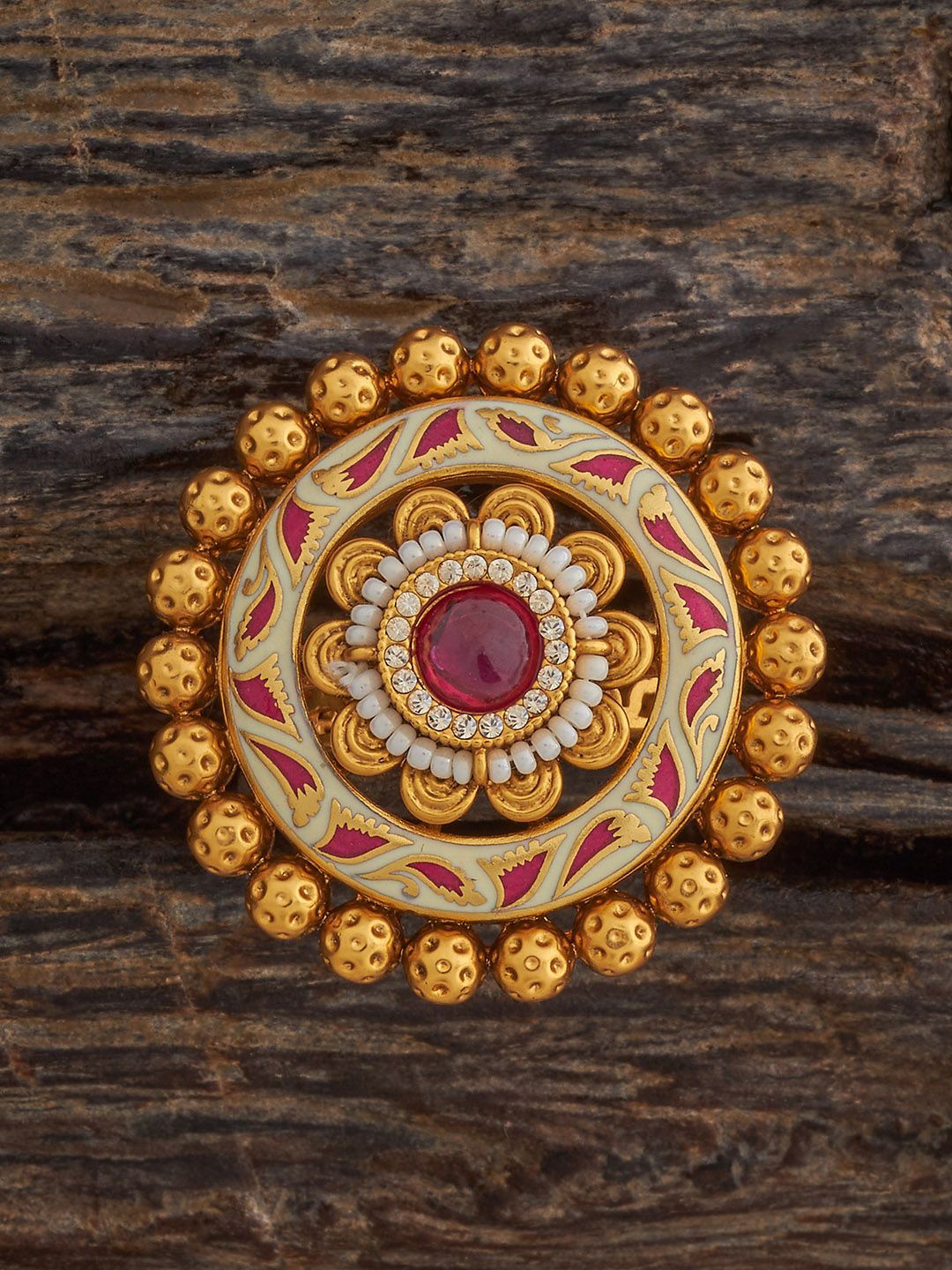 

Kushal's Fashion Jewellery Gold-Plated Artificial Stones-Studded Antique Finger Ring