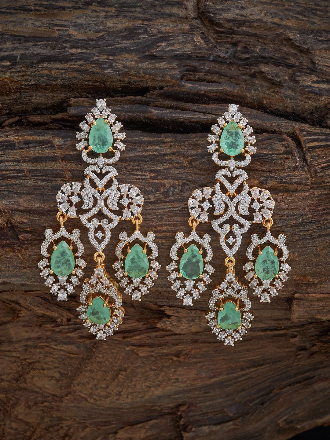 

Kushal's Fashion Jewellery Rhodium-Plated Zircon Studded Contemporary Drop Earrings, Silver