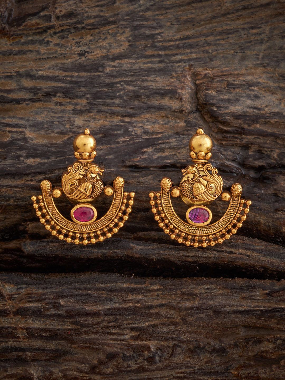 

Kushal's Fashion Jewellery 92.5 Sterling Silver Gold-Plated Geometric Studs, Red