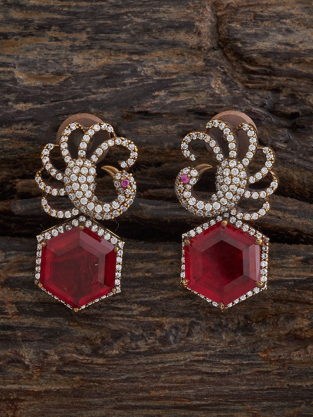 

Kushal's Fashion Jewellery Rhodium-Plated Contemporary Zircon Drop Earrings, Red