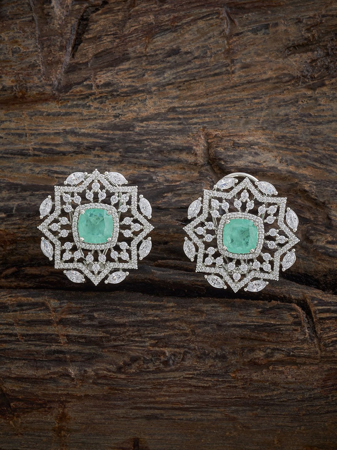 

Kushal's Fashion Jewellery Rhodium-Plated Circular Studs, Green