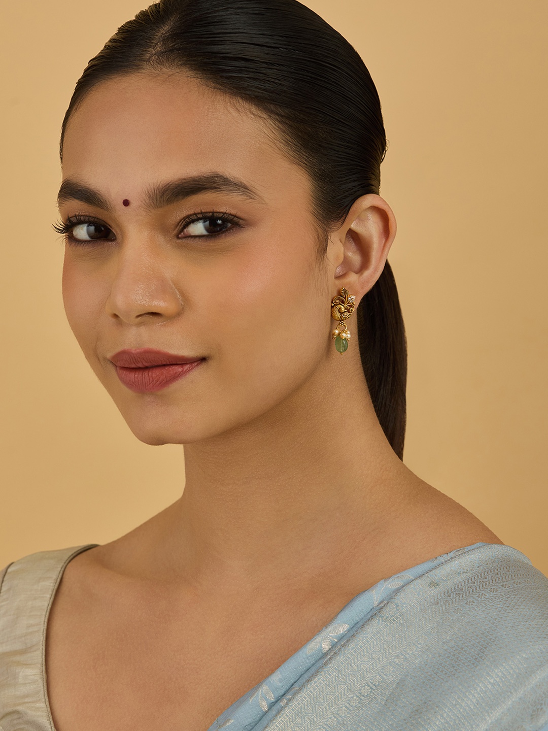 

Kushal's Fashion Jewellery 92.5 Sterling Silver Gold-Plated Studs, Green