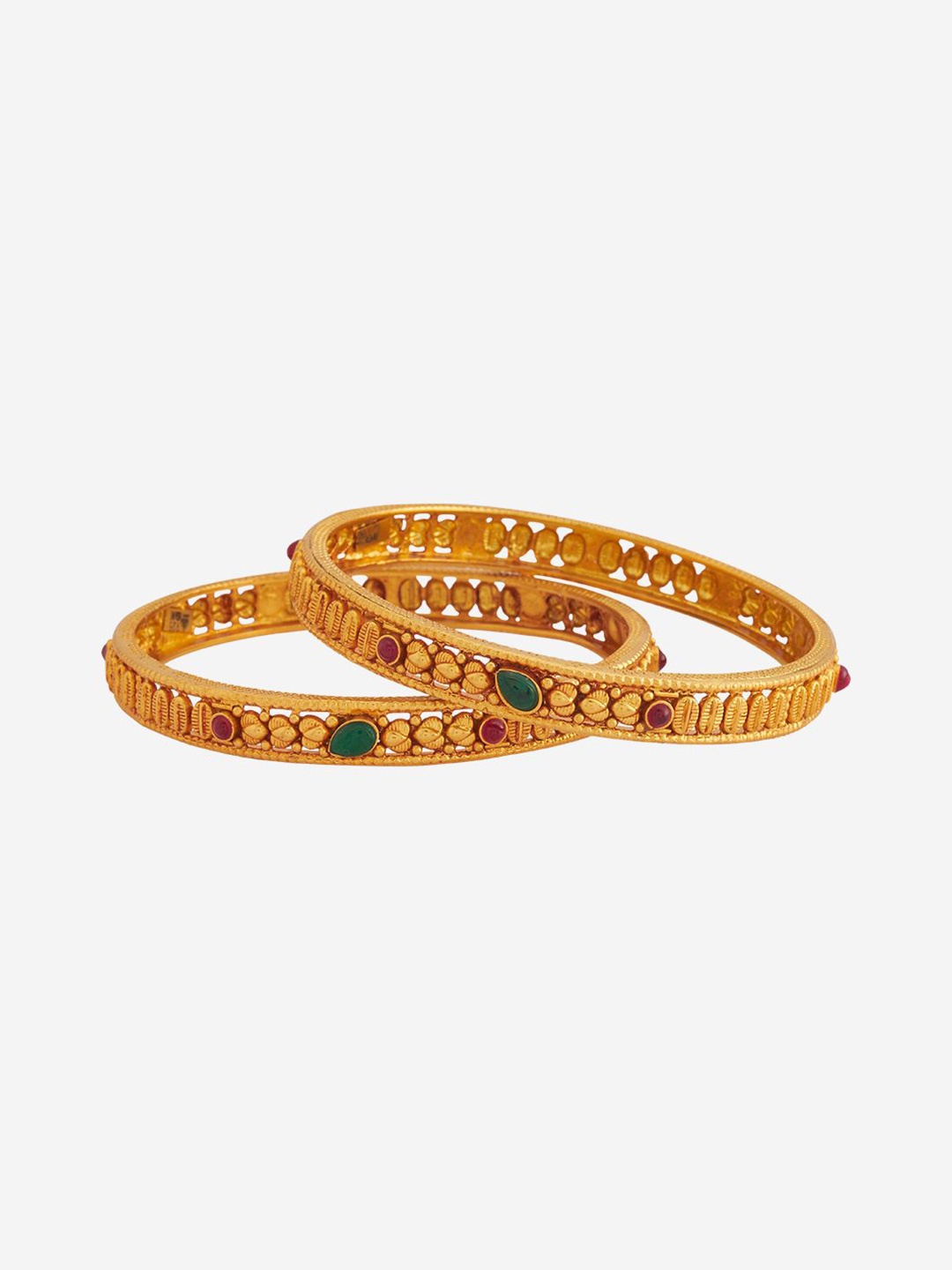 

Kushal's Fashion Jewellery Set Of 2 92.5 Sterling Silver Gold-Plated Stone Studded Bangles