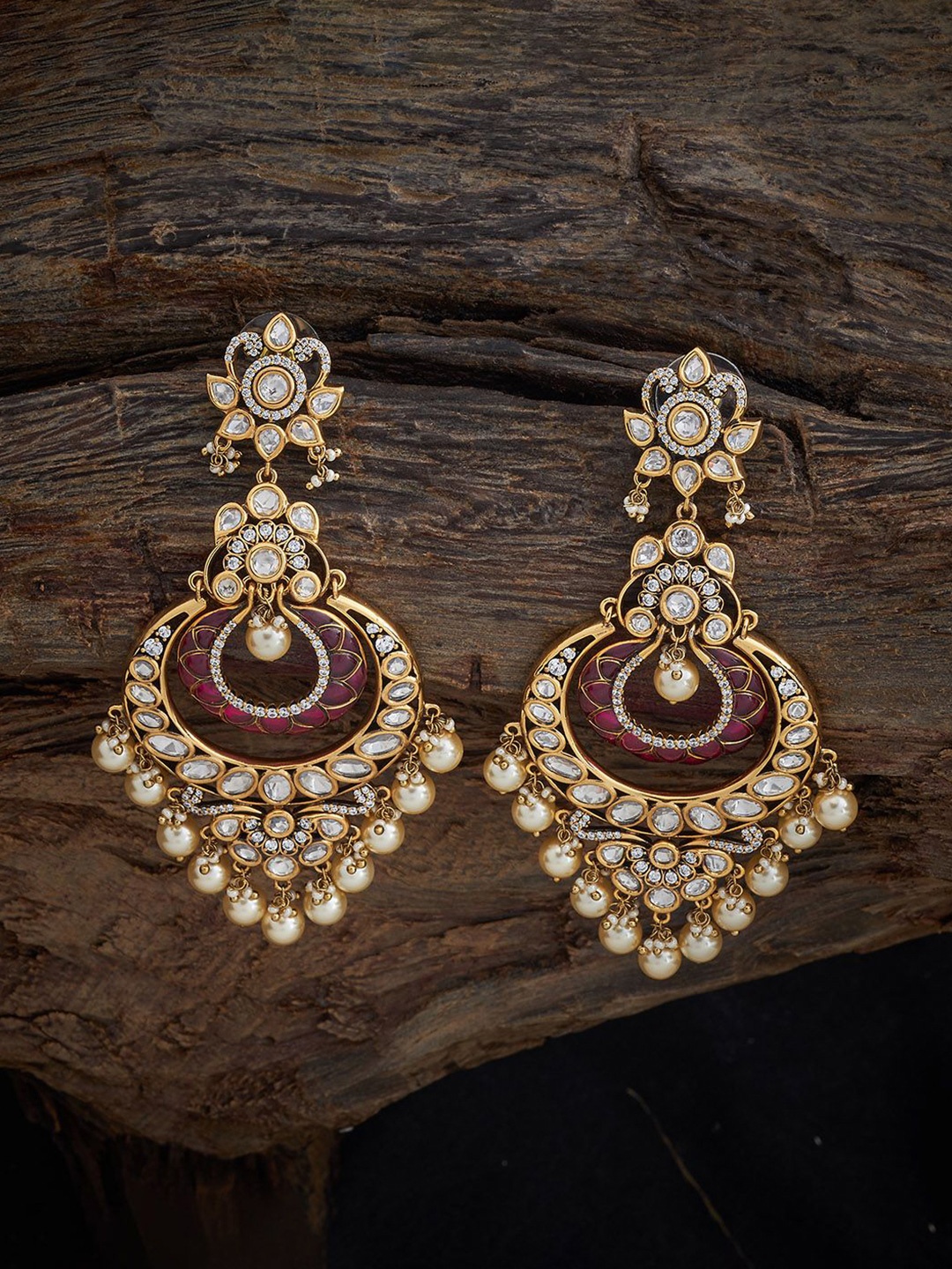 

Kushal's Fashion Jewellery Victorian-Plated Contemporary Kundan Studded Drop Earrings, Gold