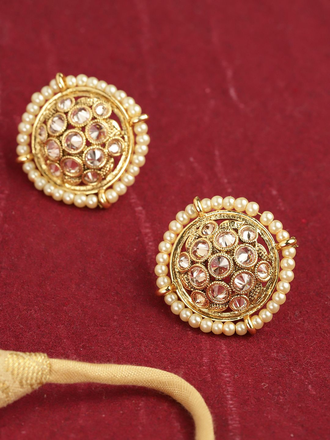 

DIVASTRI Gold-Plated Artificial Stones Studded And Beaded Circular Studs