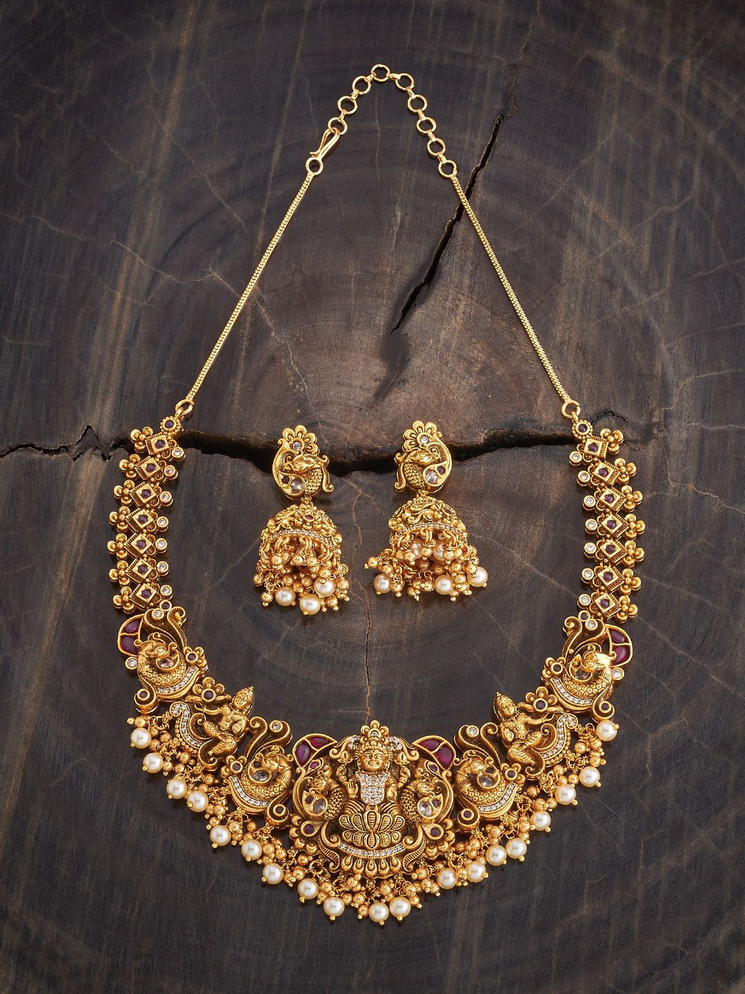 

Kushal's Fashion Jewellery Gold-Plated Stones Studded Antique Jewellery Set