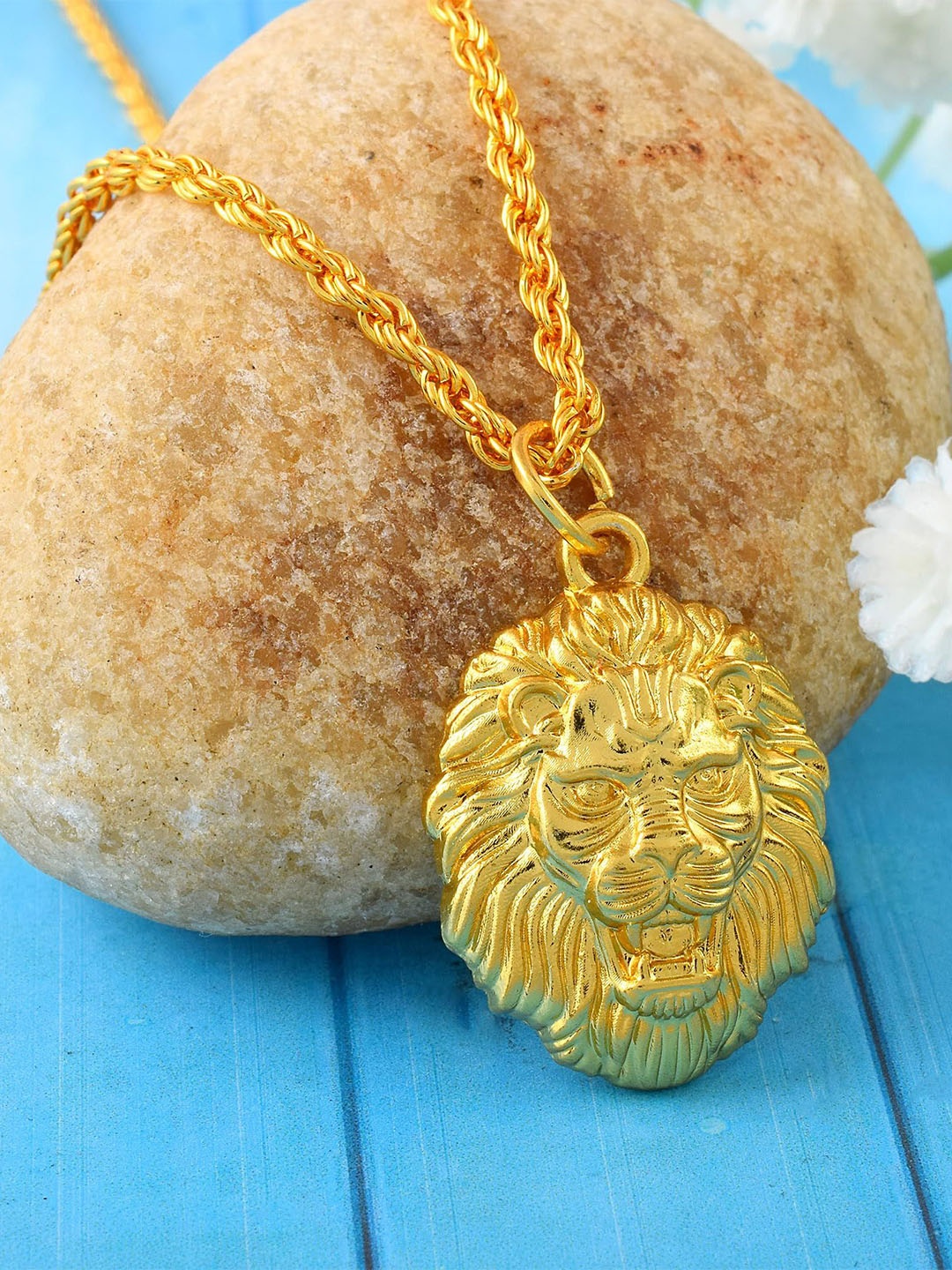 

MEMOIR Gold Plated Lion Narsimha Shaped Pendant With Chain