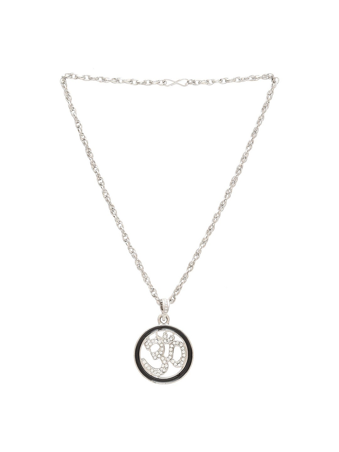 

MEMOIR Silver-Plated Artificial Stone Studded Om Pendant With Chain