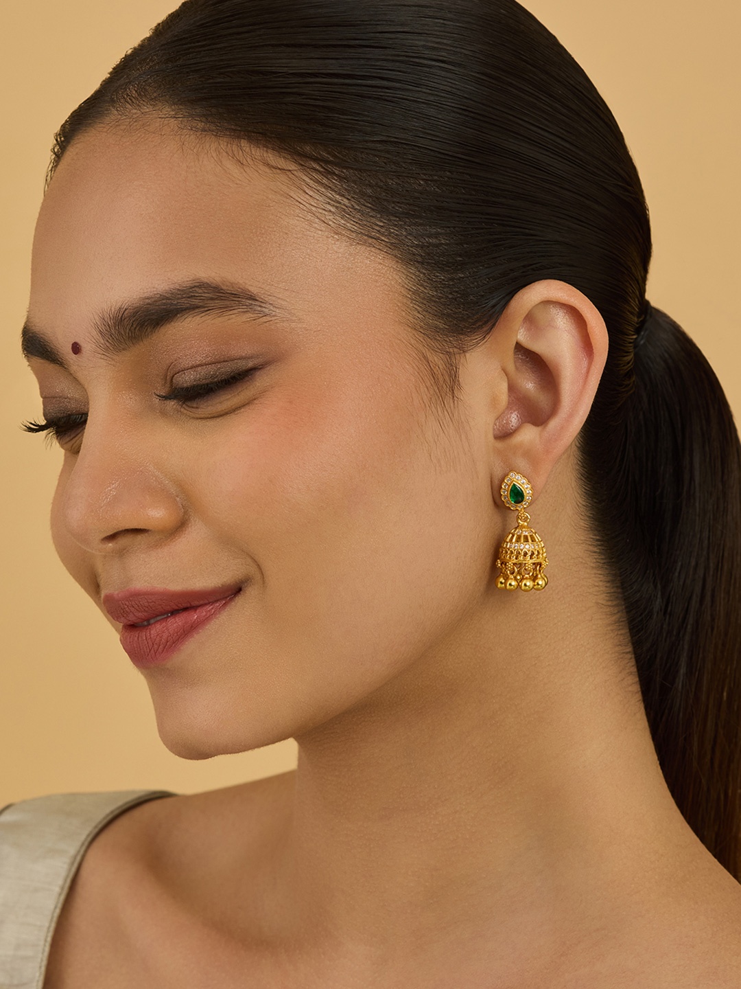 

Kushal's Fashion Jewellery 92.5 Sterling Silver Gold-Plated Dome Shaped Jhumkas Earrings