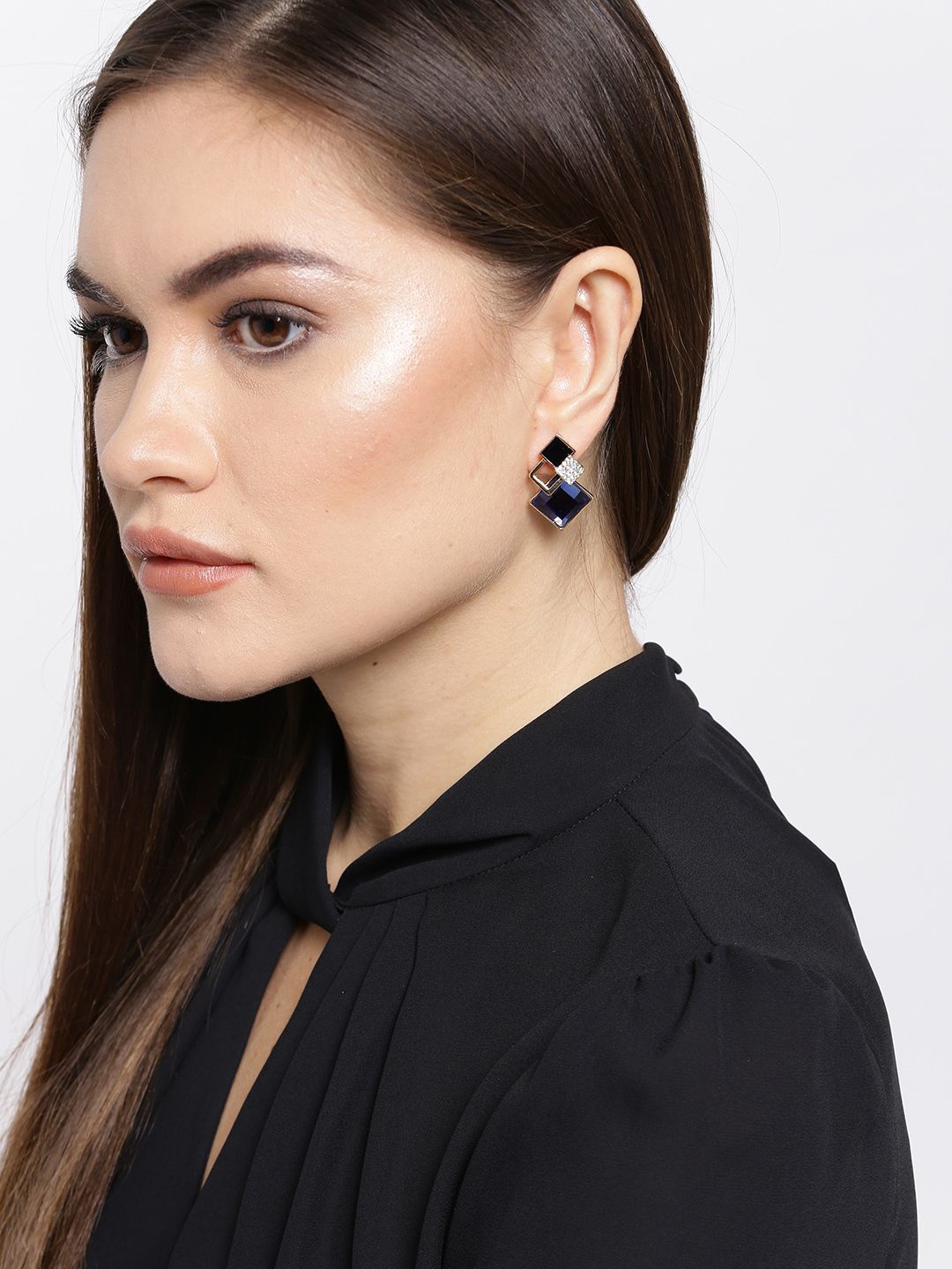 

DIVASTRI Gold Plated Artificial Stones Studded Square Drop Earrings, Black