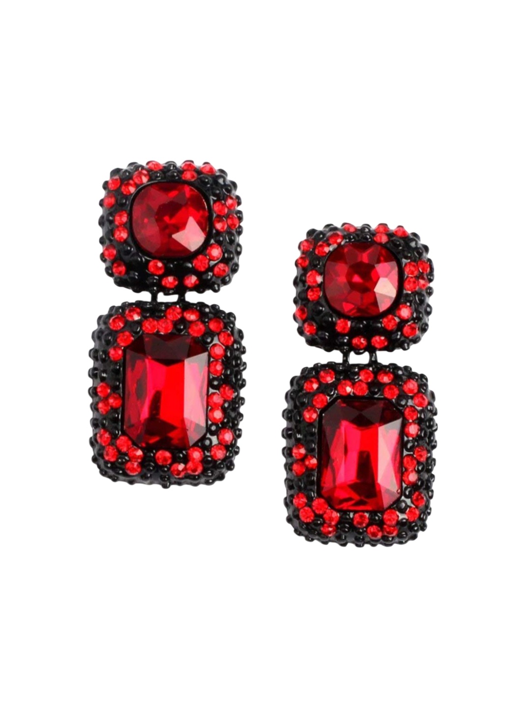 

DIVASTRI Artificial Stones Studded Contemporary Drop Earrings, Red